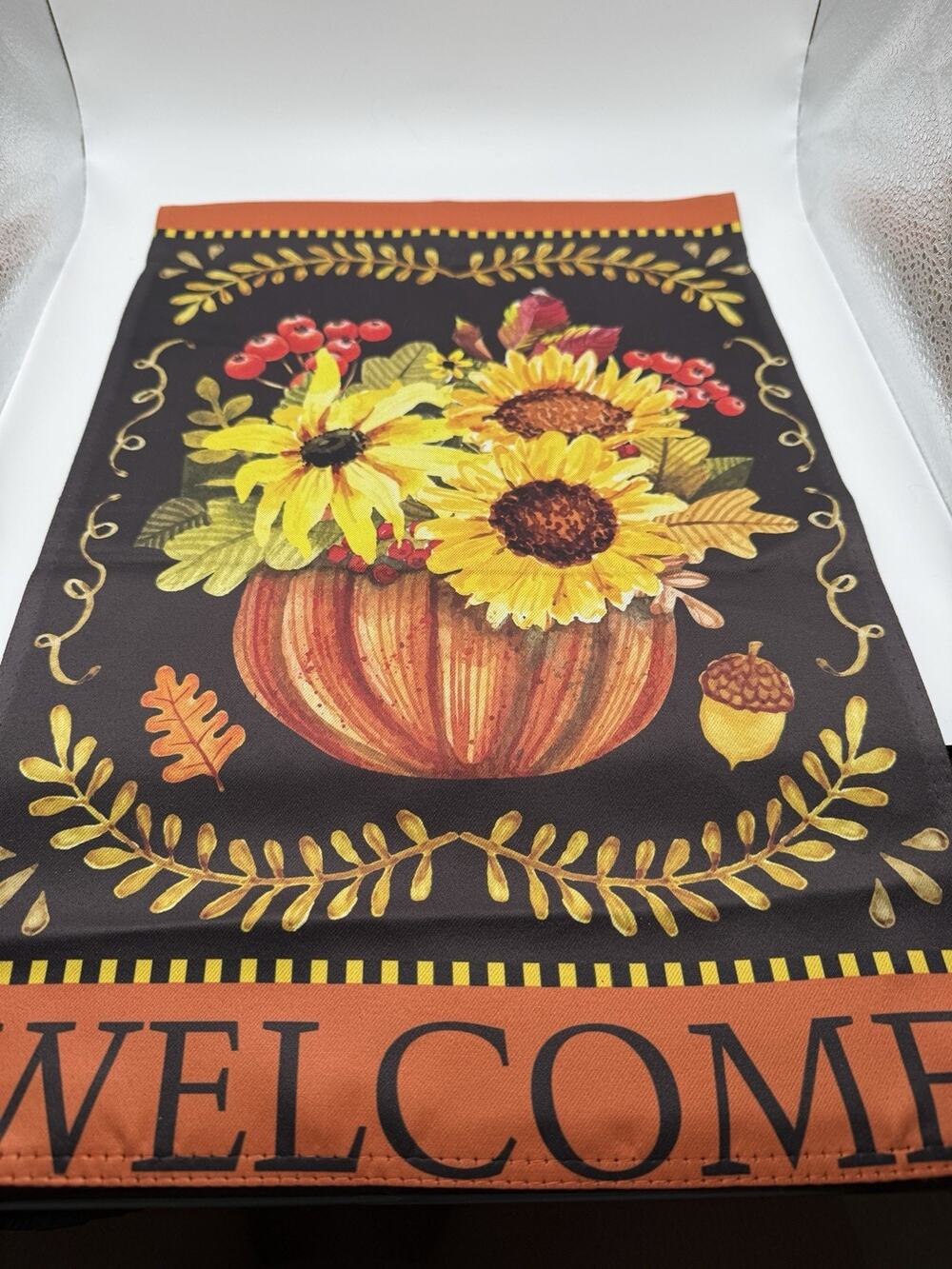 Reversible Welcome Pumpkin Autumn Sunflowers Garden Flag Fall 12" x 17.5"